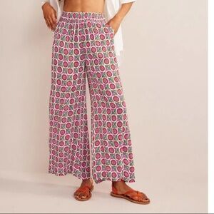 Boden Crinkle Wide Leg High Rise Viscose Lightweight Trouser Pant Pink Green 4
